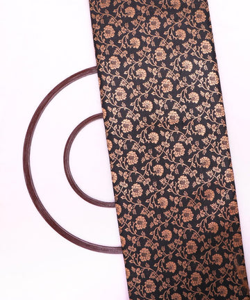 black golden floral banarasi brocade silk fabric
